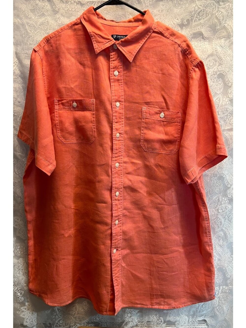Cremeiux Mens 2XT Orange High Luxury 100% Linen Button-Down Shirt With Pockets